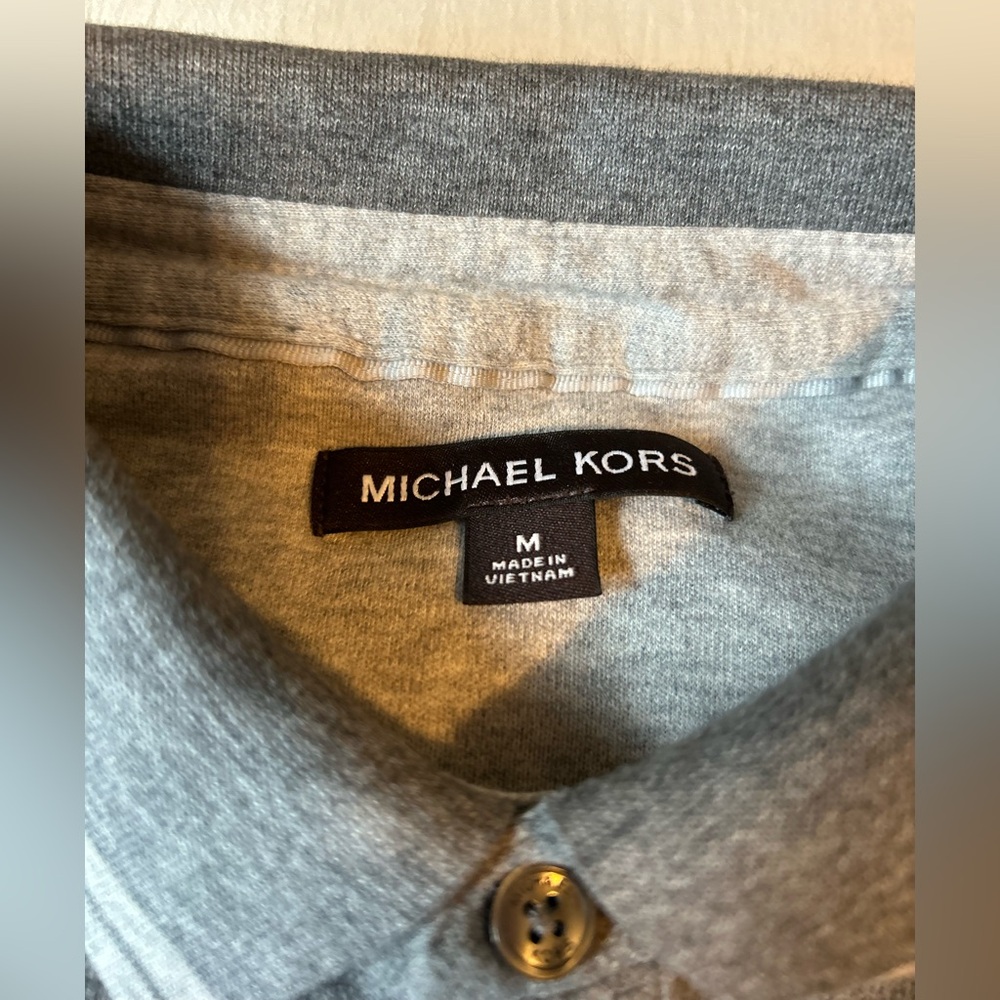 Michael Kors Men's Long-Sleeve Greenwich Polo Charcoal Melange B4HP